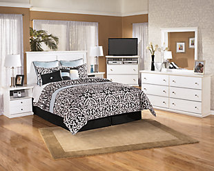 With its clean, crisp and fresh finish, Bostwick Shoals is understated elegance done to perfection. Whether you’re looking to exude an air of cottage chic flair or a relaxed vintage vibe, this easy-to-love look makes just the right statement, right down to its pewter-tone finish hardware for a sophisticated touch.Dresser only; mirror sold separately | Made of engineered wood (MDF/particleboard) | Pewter-tone finish knobs | Scalloped moulding | 6 smooth-operating drawers | Includes tipover restraint device | Safety is a top priority, clothing storage units are designed to meet the most current standard for stability, ASTM F 2057 (ASTM International) | Drawers extend out to accommodate maximum access to drawer interior while maintaining safety