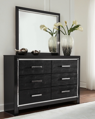 Kaydell 6 Drawer Dresser and Mirror, Black