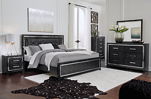 Kaydell King Upholstered Panel Bed with Dresser, Black, rollover