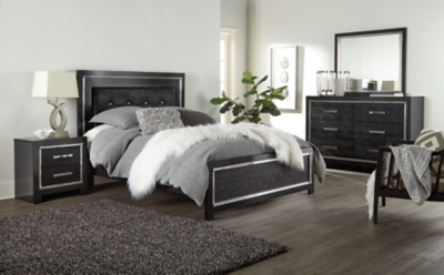 Kaydell Queen Upholstered Panel Bed with Dresser, Black