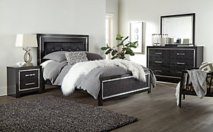 Kaydell Queen Upholstered Panel Bed with Dresser, Black, rollover