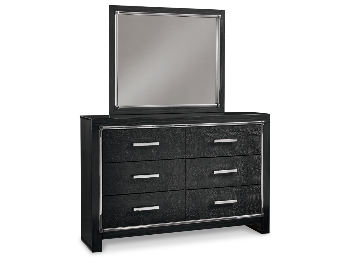 Kaydell Queen Panel Bed with Storage with Mirrored Dresser