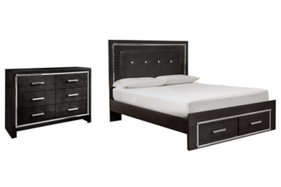 Kaydell Queen Panel Bed with Storage with Dresser, Black