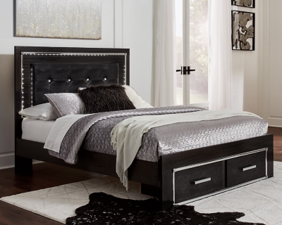 Kaydell Queen Panel Bed with 2 Storage Drawers, Black