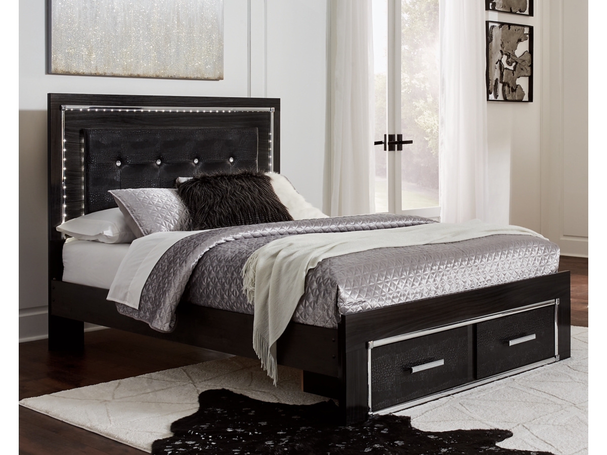 Kaydell Queen Panel Bed with Storage with Mirrored Dresser