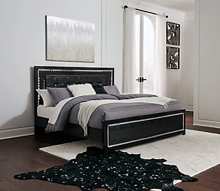 Kaydell King Upholstered Panel Bed, Black, rollover