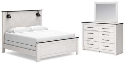 Schoenberg King Panel Bed with Mirrored Dresser | Ashley