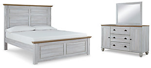 Haven Bay King Panel Bed with Mirrored Dresser, Two-tone, large