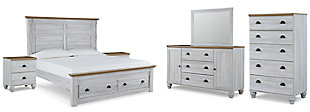 Haven Bay King Panel Storage Bed with Mirrored Dresser, Chest and 2 Nightstands, , large