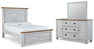 Haven Bay Queen Panel Bed with Mirrored Dresser, Two-tone, large