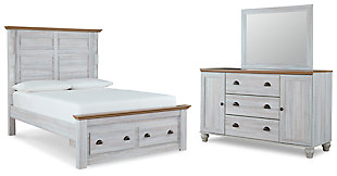 Haven Bay Queen Panel Storage Bed with Mirrored Dresser, Two-tone, large
