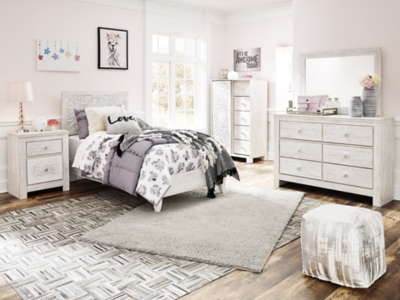 Paxberry Twin Panel Bed with Dresser, Whitewash, rollover
