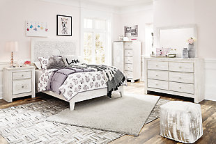 Paxberry King Panel Bed with Dresser, Whitewash, rollover