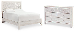 Paxberry Queen Panel Bed with Dresser, Whitewash, large