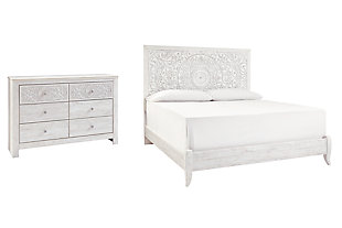Paxberry King Panel Bed with Dresser, Whitewash, large