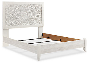 Your young trendsetter can live out her free spirit with the Paxberry bed. Exquisite carved medallion pattern is a testament to true style. Charming whitewashed finish sets a foundation for a room bursting with personality. Headboard legs have four height options to grow with your child. Includes headboard, footboard and rails | Made of engineered wood and decorative laminate | Whitewash replicated worn through paint with authentic touch | Headboard with adjustable height | Mattress not included, sold separately | Foundation/box spring required, sold separately | Assembly required | Estimated Assembly Time: 5 Minutes