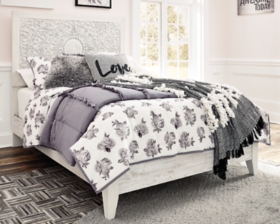 Paxberry Full Panel Bed, Whitewash, rollover