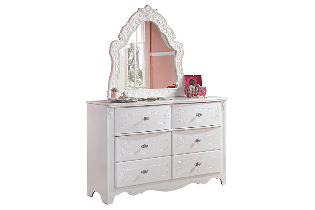 Exquisite 6 Drawer Dresser And Mirror, Makeup Vanity With Lights Ashley Furniture
