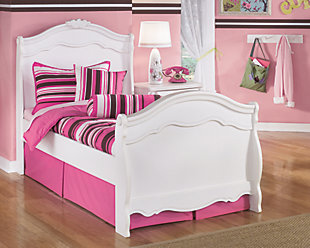 Inspired by French provincial style, the Exquisite twin sleigh bed is perfect for la petite mademoiselle. Embossed with a decorative motif of rosettes and appliques, the detailed framework is beautiful in every way. Mattress and foundation/box spring sold separately.Made of engineered wood | Includes headboard, footboard and rails | Assembly Required | Estimated Assembly Time: 10 Minutes