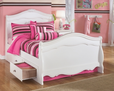 Exquisite Full Sleigh Bed with 2 Storage Drawers, White, large