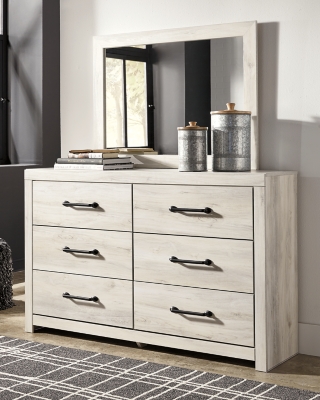 Cambeck 6 Drawer Dresser and Mirror, Whitewash