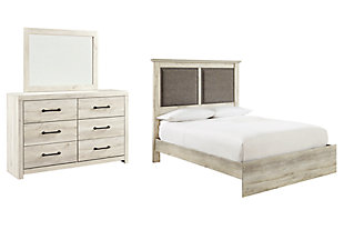 Cambeck Queen Upholstered Panel Bed with Mirrored Dresser, , large