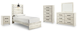 Cambeck Twin Panel Bed with Mirrored Dresser, Chest and Nightstand, , large
