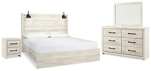 Cambeck King Panel Bed with Mirrored Dresser and Nightstand, Whitewash, large
