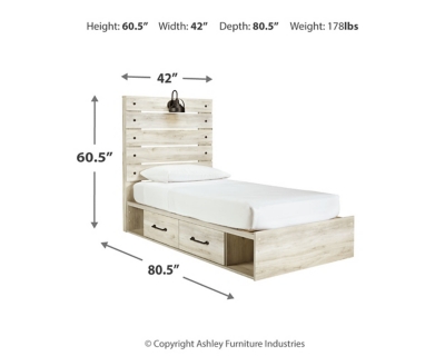 Cambeck Twin Panel Bed with 2 Storage Drawers, Whitewash, large