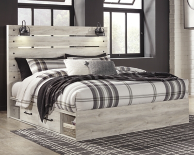 Cambeck King Panel Bed with 2 Storage Drawers and 2 Cubbies, Whitewash