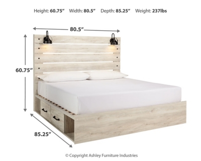 Cambeck King Panel Bed with 2 Storage Drawers, Whitewash, large