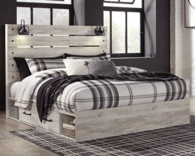 Cambeck King Panel Bed with 4 Storage Drawers and 4 Cubbies, Whitewash