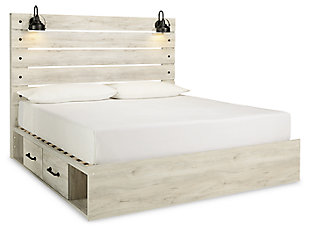 Cambeck King Panel Bed with 4 Storage Drawers, Whitewash, large