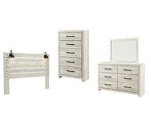 Cambeck King Panel Headboard Bed with Mirrored Dresser, Chest and Nightstand, Whitewash, large