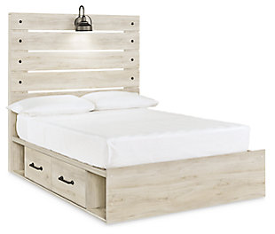 Cambeck Full Panel Bed with 2 Storage Drawers, Whitewash, large