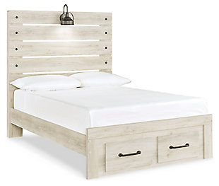 Cambeck Full Panel Bed with 2 Storage Drawers, Whitewash, large