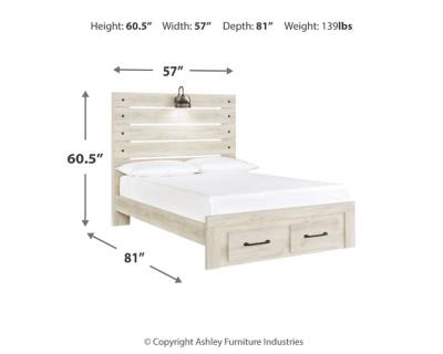 Cambeck Full Panel Bed with 2 Storage Drawers, Whitewash, large