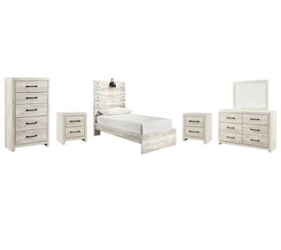 Cambeck Twin Panel Bed with Mirrored Dresser, Chest and 2 Nightstands, , large