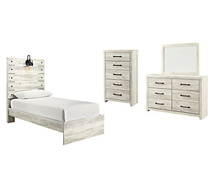 Cambeck Twin Panel Bed with Mirrored Dresser and Chest, , large