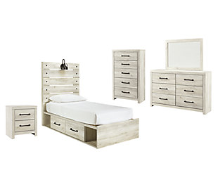 Cambeck Twin Panel Bed with 4 Storage Drawers with Mirrored Dresser, Chest and Nightstand, , large