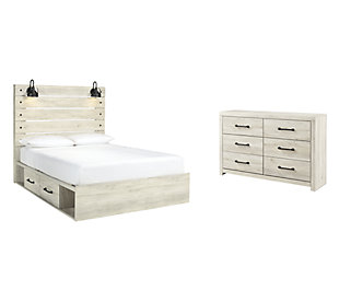 Cambeck Queen Panel Bed with 4 Storage Drawers with Dresser, Whitewash, large