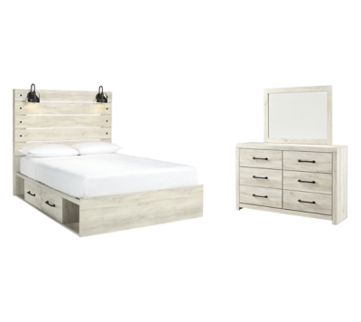 Cambeck Queen Panel Bed with 4 Storage Drawers with Dresser, Whitewash