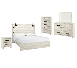 Cambeck King Panel Bed with Mirrored Dresser, Chest and Nightstand, Whitewash, large