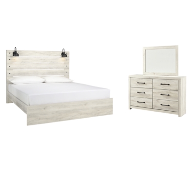 Cambeck King Panel Bed with Mirrored Dresser, Whitewash, large