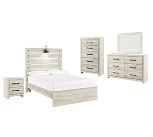 Cambeck Full Panel Bed with Mirrored Dresser, Chest and Nightstand, Whitewash, large