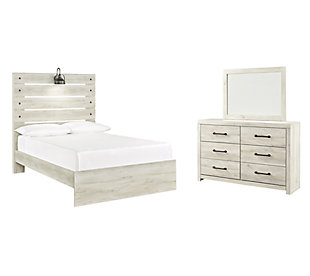 Cambeck Full Panel Bed with Mirrored Dresser, Whitewash, large