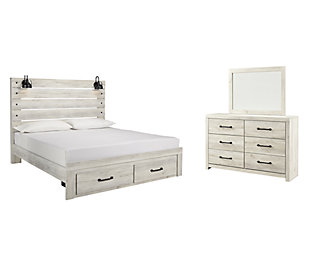 Cambeck King Panel Bed with 2 Storage Drawers with Mirrored Dresser, , large