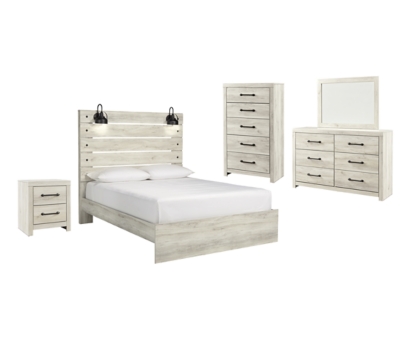 Cambeck Queen Panel Bed with Mirrored Dresser, Chest and Nightstand, Whitewash, large