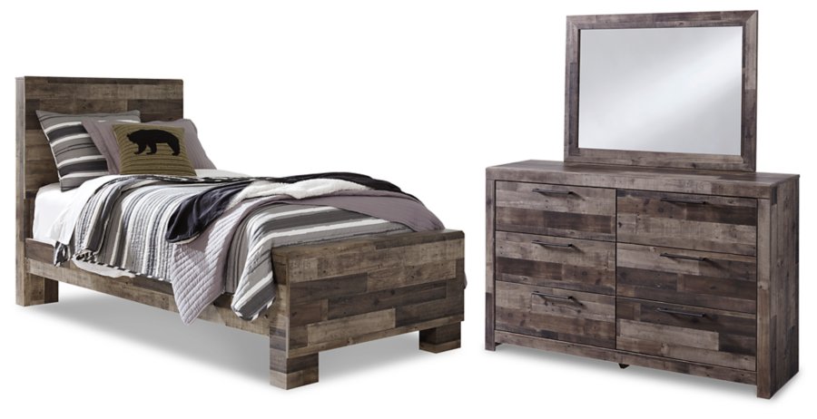 Cama doble, cómoda y espejo Derekson - image 1