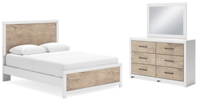 Charbitt Queen Panel Bed with Mirrored Dresser, Two-tone, large